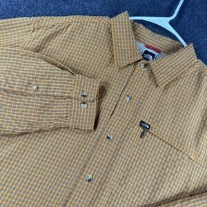 The North Face Button Down Mens L Large Yellow Plaid Hiking Long Sleeve Shirt